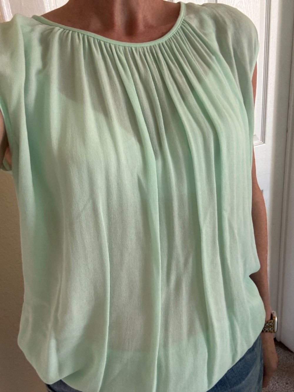 Flowy Draped Bubble Hem Mint Green Ella Moss Top Keyhole Back Med